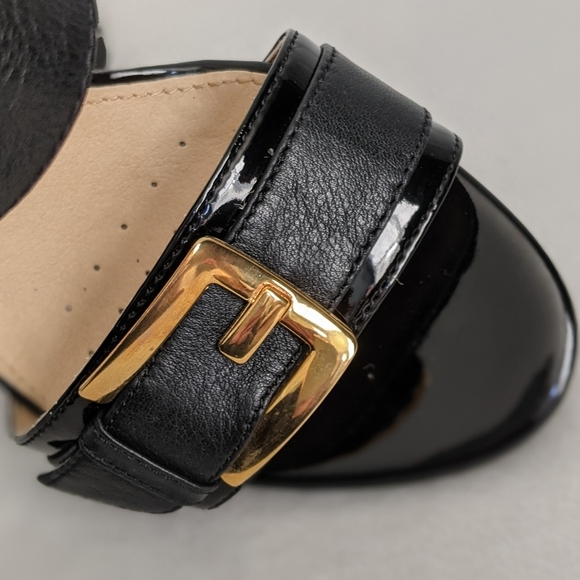 Geox Respira Sandal Leather Patent Buckle Open Toe Black Wedge 9.5 EU39.5 NWT - Picture 5 of 15